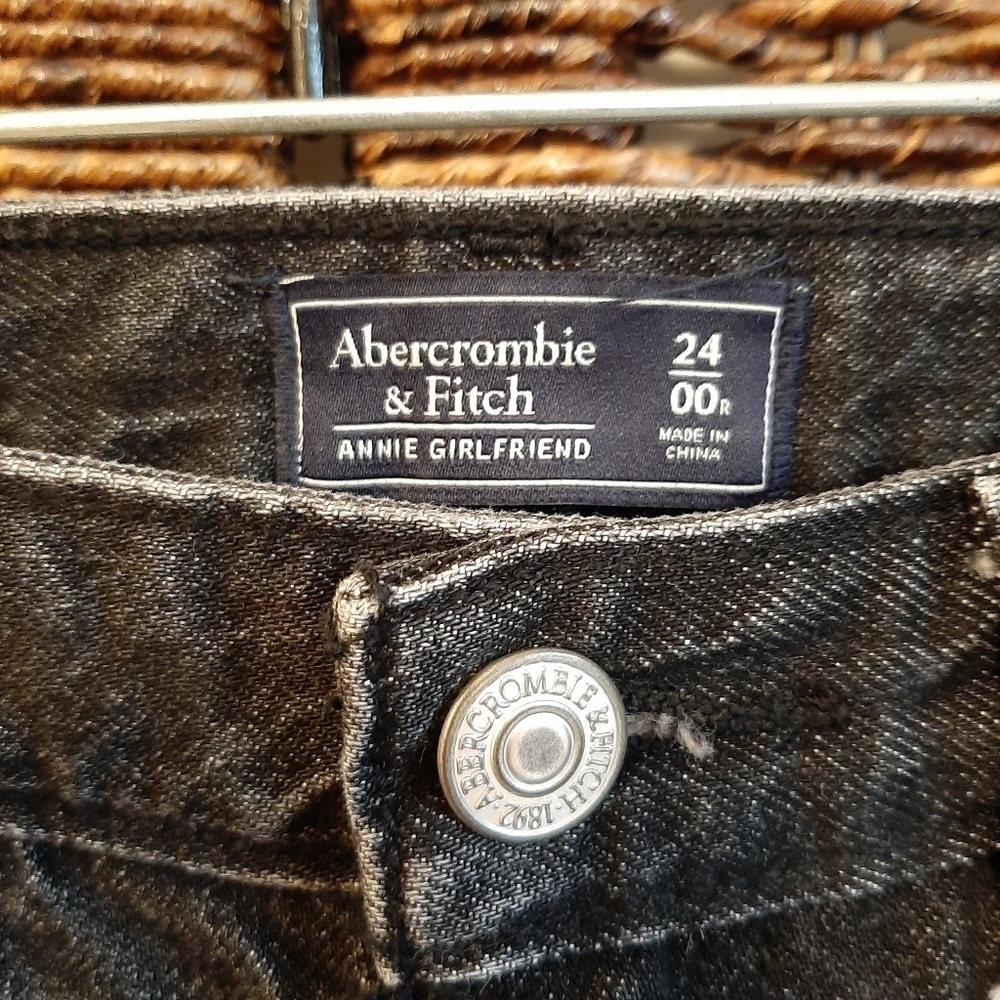 Abercrombie & Fitch Women's Jeans Annie Girlfriend 24 00 Ripped High Rise Black - Picture 6 of 7